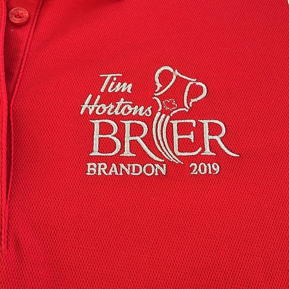 Ladies golf/sports shirt. Size Large. Red. Tim Hortons Brier Brandon 2019.  NWT - Picture 3 of 6